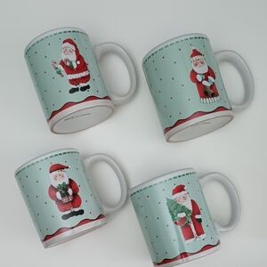 Santa Claus Themed Green And Red Coffee Tea Mugs Set Of 4
